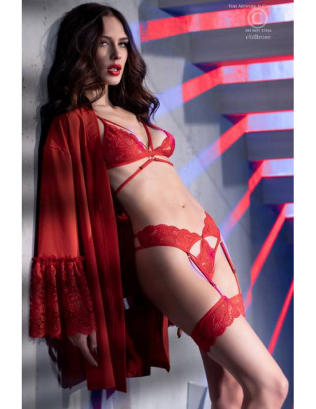 Ensemble 2 pièces porte-jarretelles CR4427 Rouge