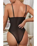 Body sexy noir en dentelle à découpes croisées