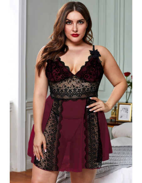 Nuisette burgundy et dentelle noire