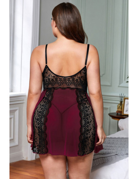 Nuisette burgundy et dentelle noire
