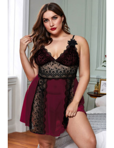 Nuisette burgundy et dentelle noire