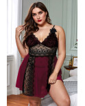 Nuisette burgundy et dentelle noire