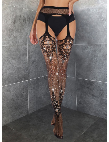 Collant ouvert à motifs pailletés
