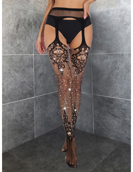Collant ouvert à motifs pailletés