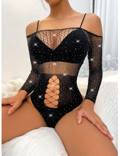 Body pailleté épaule dénudée
