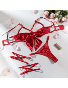 Ensemble Satin ouvert - Rouge