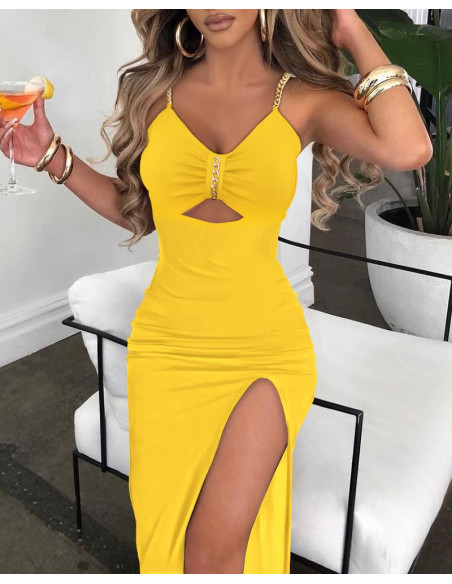 Robe sexy fendue - Jaune