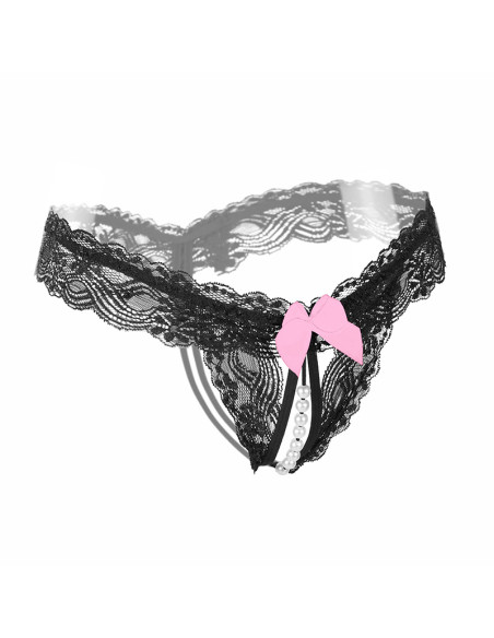 String noir flot rose et perle