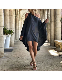 Robe décontractée - Asymétrique satinée noire