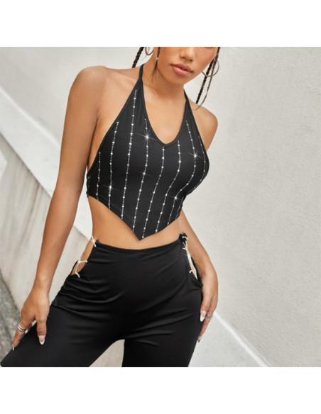 Top noir v strass