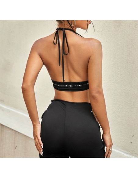 Top noir v strass