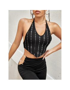 Top noir v strass