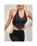 Top noir v strass