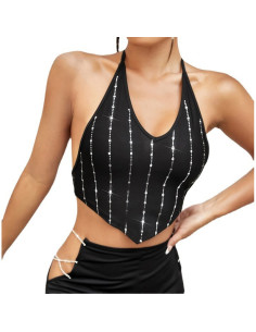 Top noir v strass