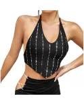 Top noir v strass