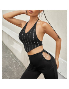 Top noir v strass