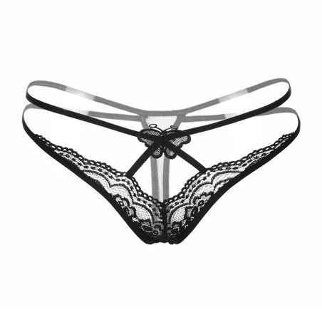 String ficelle noir papillon