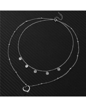 Collier 2en1 coeur Acier Inoxydable Silver