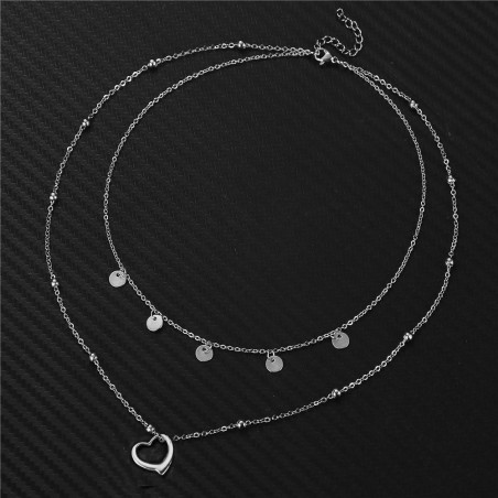 Collier 2en1 coeur Acier Inoxydable Silver