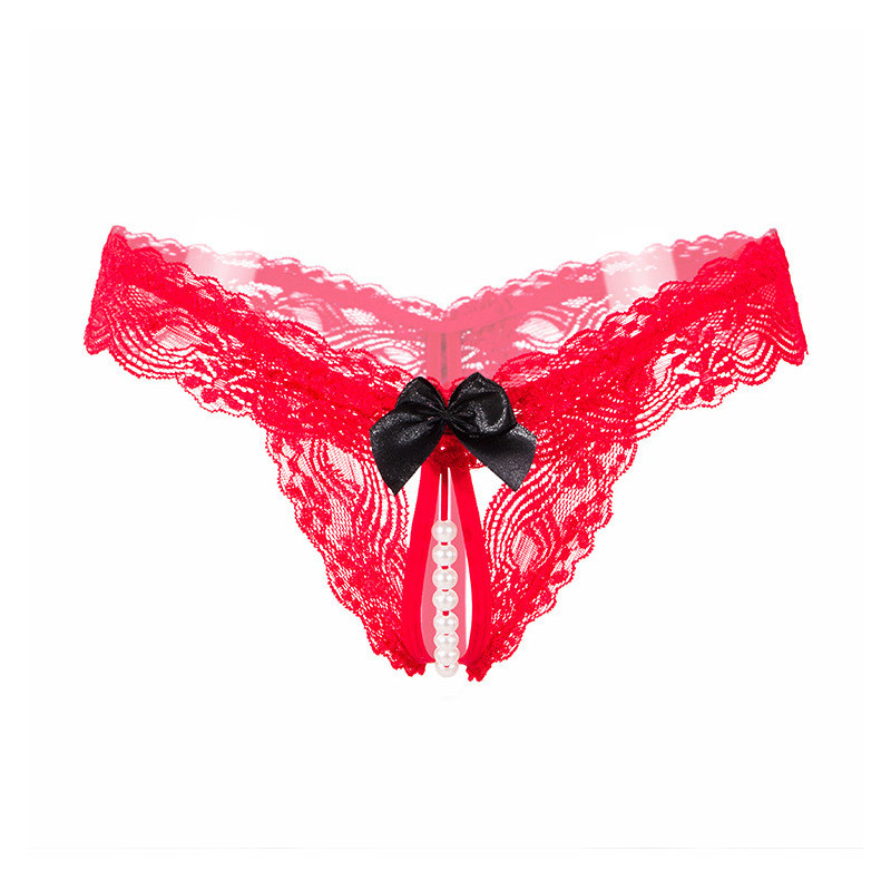 String rouge flot rouge et perle tu