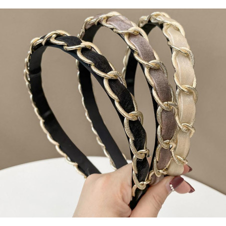Serre-tete chic tresse gold - noir - brun ou blanc nacre