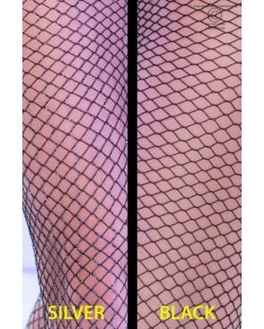 Collants résilles CR4309 2 paires Noir et Argent