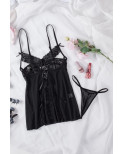 Nuisette ouverte 31490 noire en tulle et dentelle